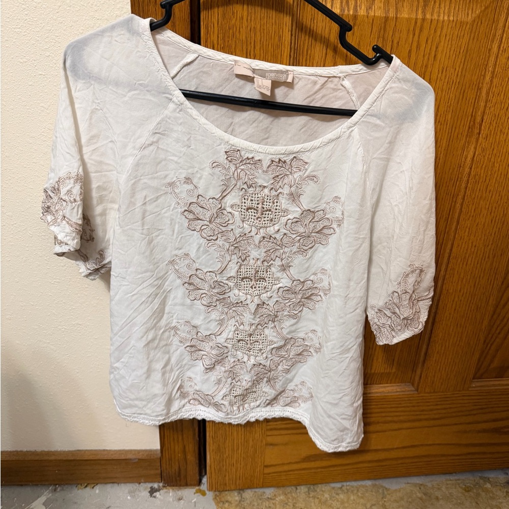 Forever 21 Cream Embroidered Blouse